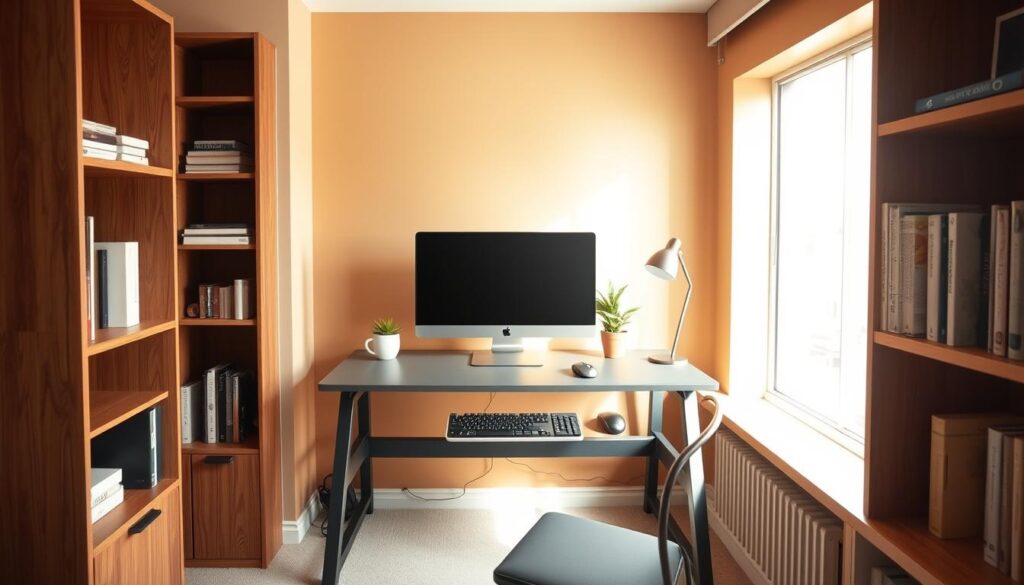 ergonomic small-space desk setup