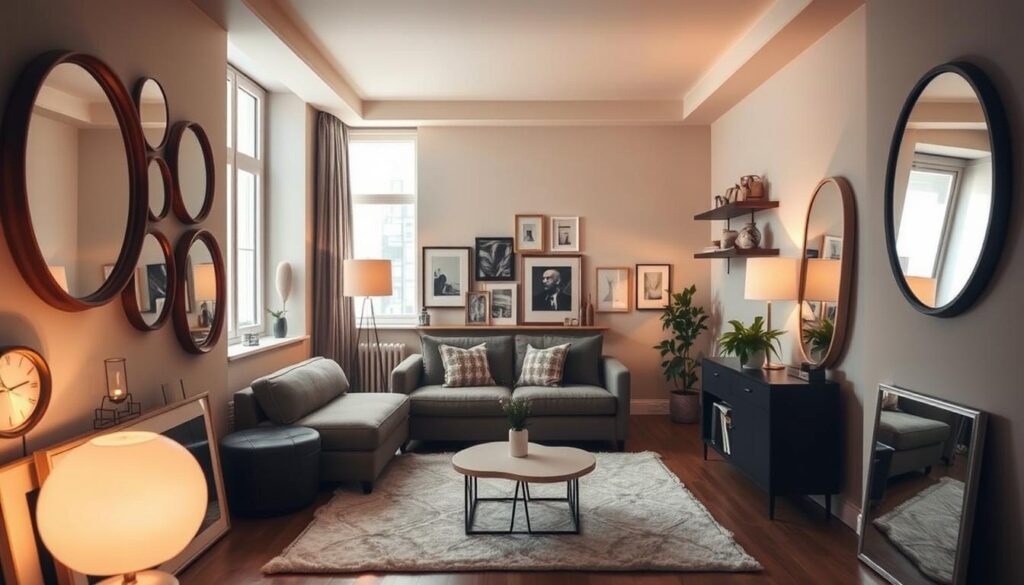 studio apartment decor with mirrors